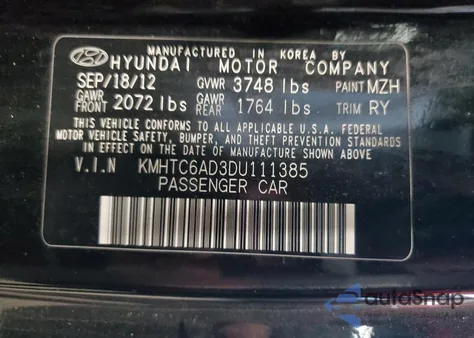 2013 Hyundai Veloster z USA, uszkodzony, nr VIN KMHTC6AD3DU111385
